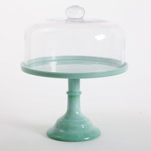 LAST ONE !   GH JADEITE 10IN CAKE STAND W/ GLASS COVER, GLASS